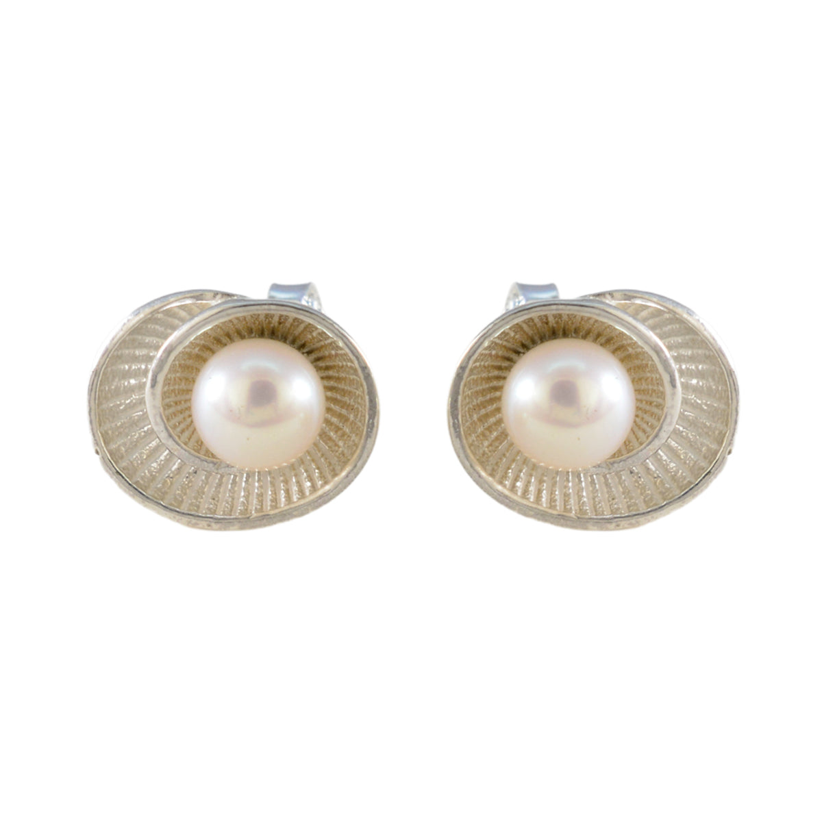 Amanda Dainty Solitaire Stud Earrings with Pearl Design Pearl White Stud