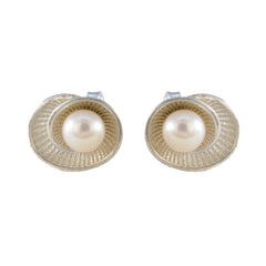 Amanda Dainty Solitaire Stud Earrings with Pearl Design Pearl White Stud