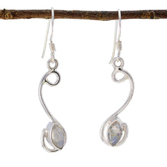 Maria Delicate Dangle Earrings in Silver for Everyday Wear Rainbow Moonstone White Dangle