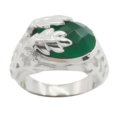 Dewi Leafy Green Solitaire Ring with Faceted Gemstone Green Onyx Green