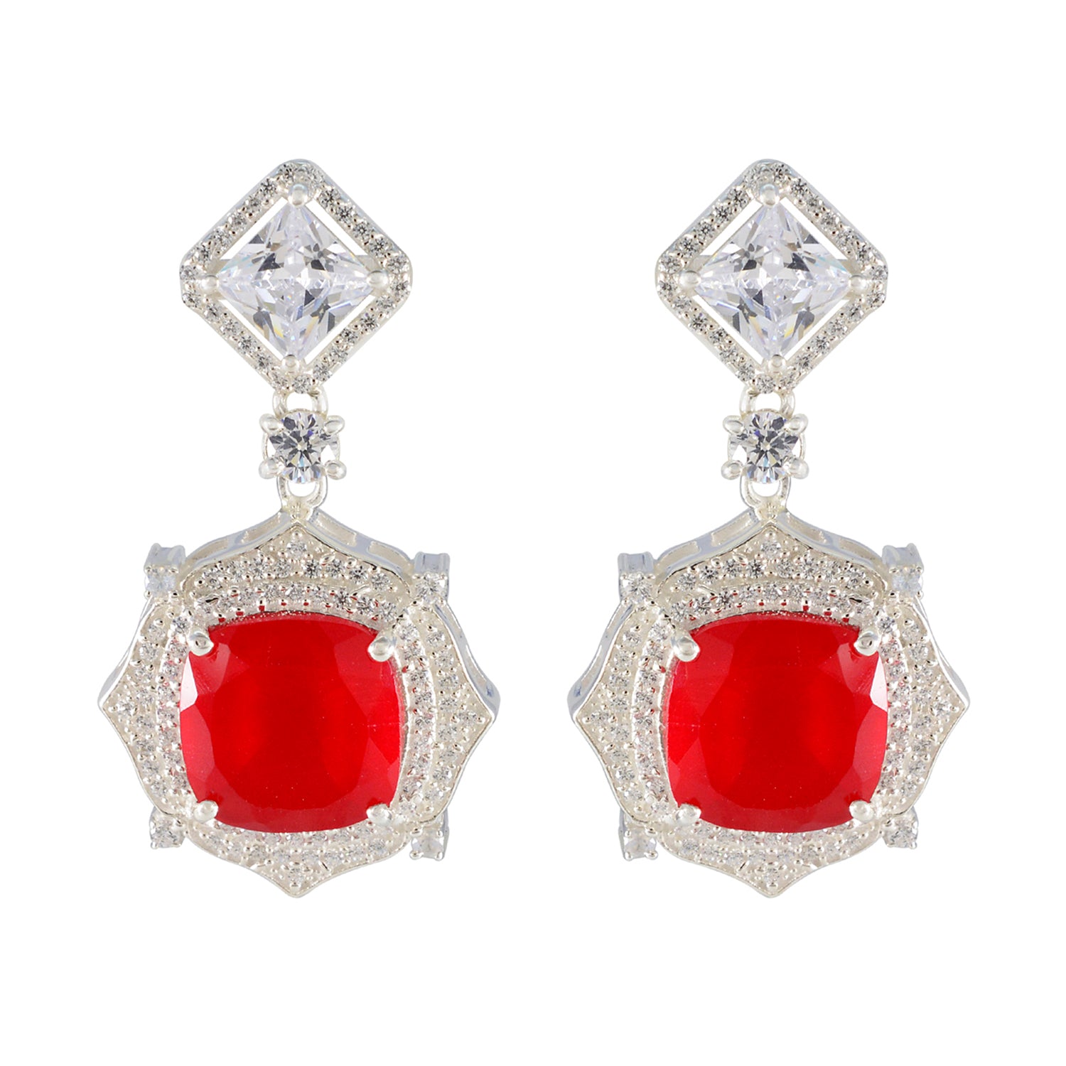 Dewi Red Stud Earrings for Glamorous Style Ruby CZ Red Stud