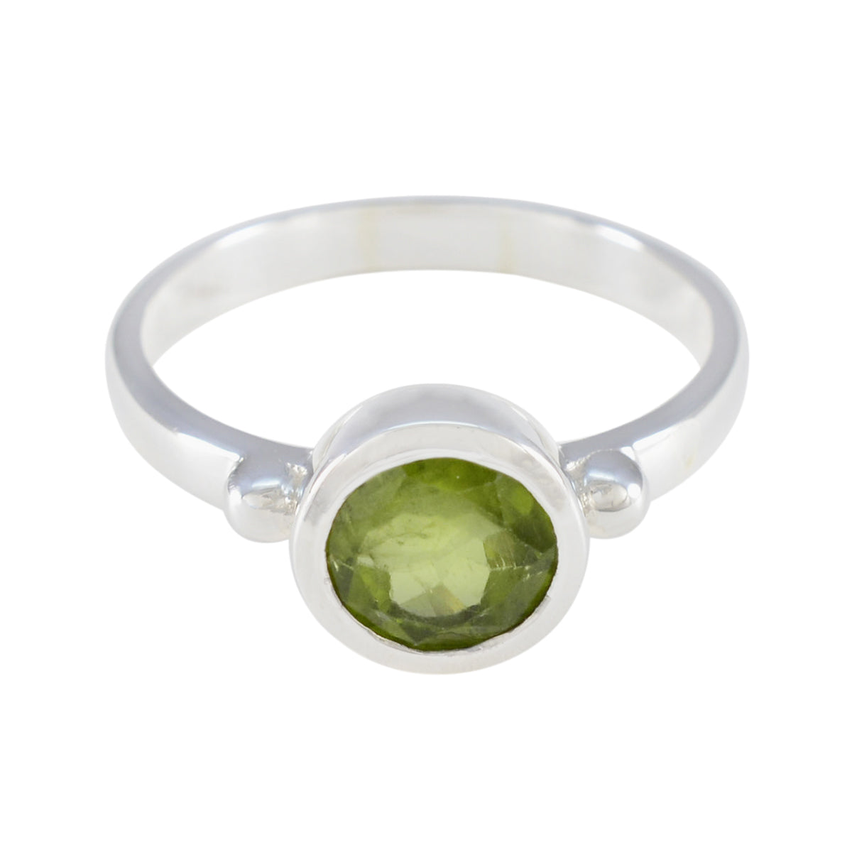 Elena Green Solitaire Ring with Sterling Silver Band Peridot Green