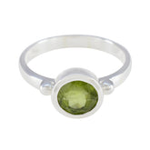 Elena Green Solitaire Ring with Sterling Silver Band Peridot Green