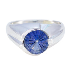 Elena Modern Solitaire Ring with Blue Gemstone Silver Mystic Quartz Multicolor