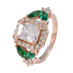 Eva emerald halo ring for women with a large square center stone and green emerald accents