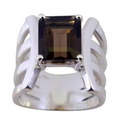 Yasmin Ethnic Brown Solitaire Ring with Silver Band smoky quartz Brown
