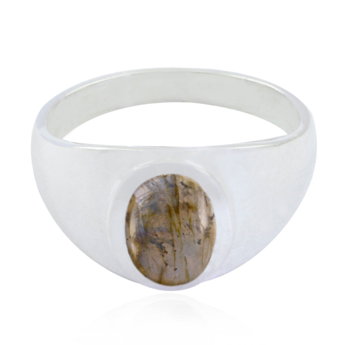 Araya ethnic grey solitaire ring silver band with oval grey labradorite stone for everyday wear