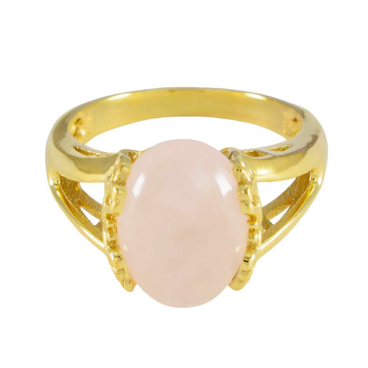 Harper Ethnic Pink Solitaire Ring with Gold Finish Rose Quartz Pink