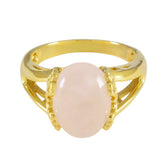Harper Ethnic Pink Solitaire Ring with Gold Finish Rose Quartz Pink