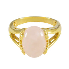 Harper Ethnic Pink Solitaire Ring with Gold Finish Rose Quartz Pink