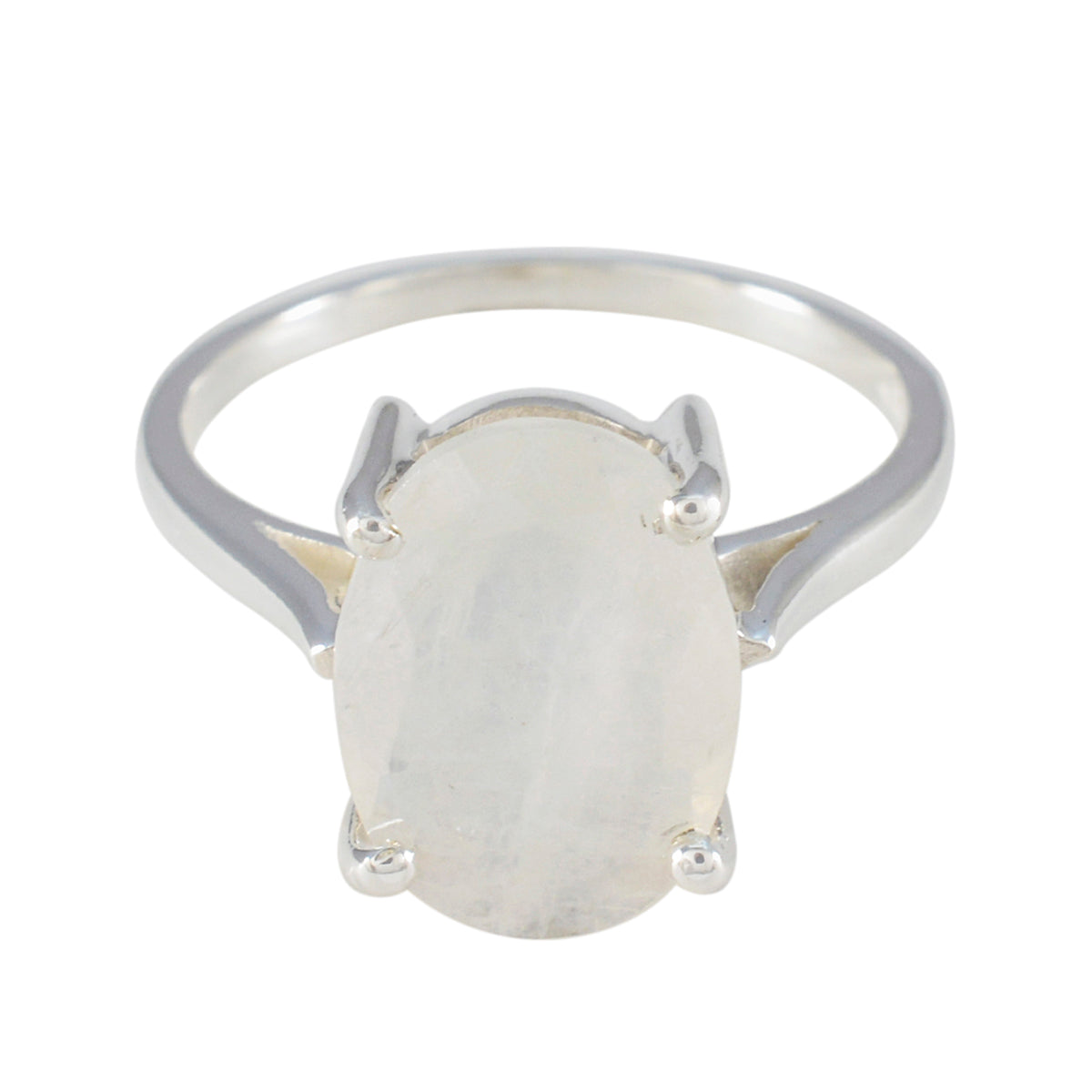 Riley Ethnic White Solitaire Ring with Oval Stone Rainbow Moonstone White
