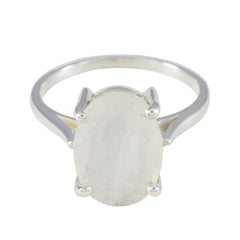 Riley Ethnic White Solitaire Ring with Oval Stone Rainbow Moonstone White