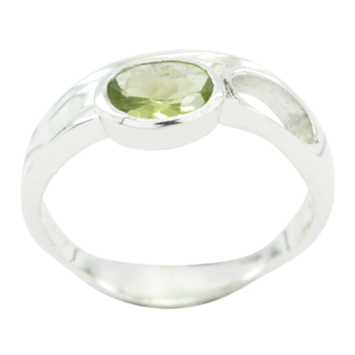 Eva Green Solitaire Ring in Silver with Peridot Gemstone Peridot Green