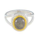 Eva Rope Wire Solitaire Ring with Gemstone Accent Labradorite Gray