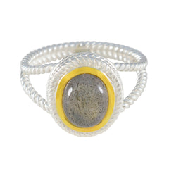 Eva Rope Wire Solitaire Ring with Gemstone Accent Labradorite Gray