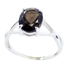 Wen Fairytale Brown Solitaire Ring Elegant Silver Band smoky quartz Brown