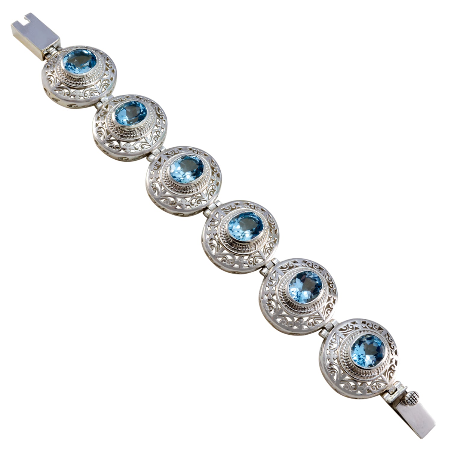Alice Fashion Statement Bracelet with Blue Gem Accents Blue Topaz Blue
