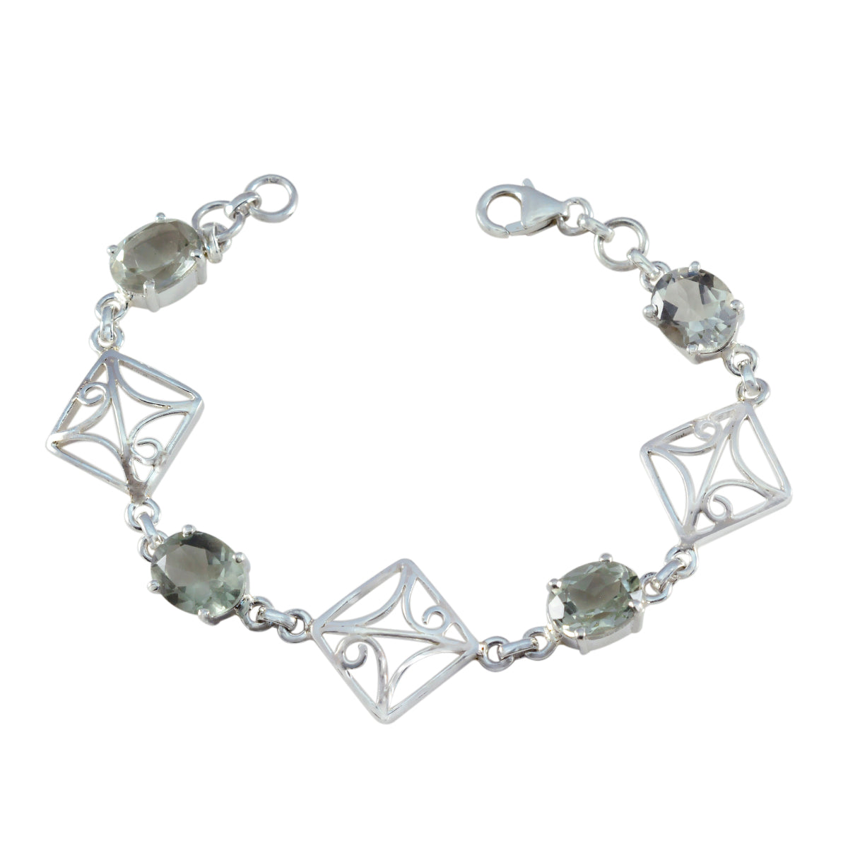 Greta Featherlight Links Bracelet with Gemstone Accents Green Amethyst Green