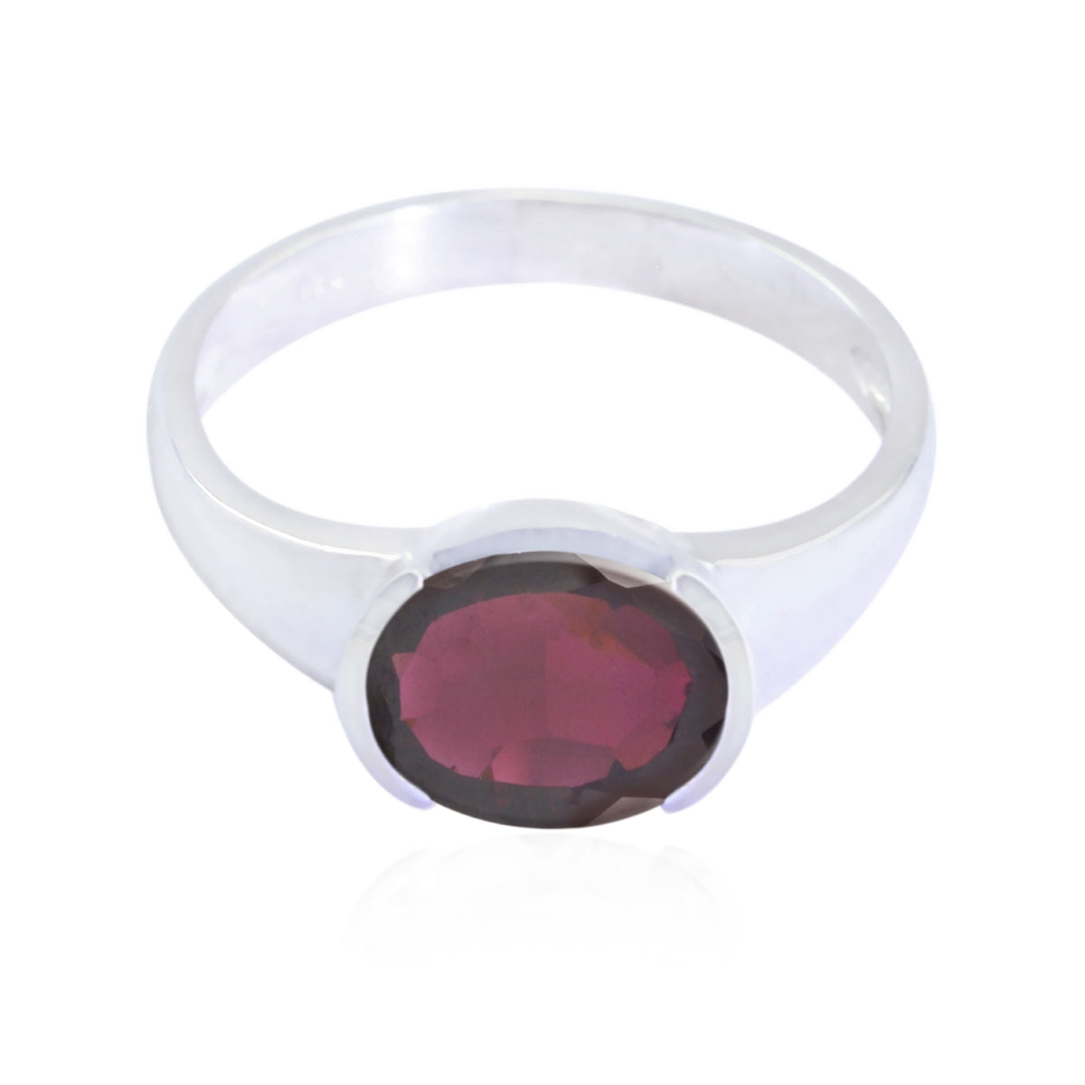 Putri Feminine Red Solitaire Ring in Sterling Silver Garnet Red