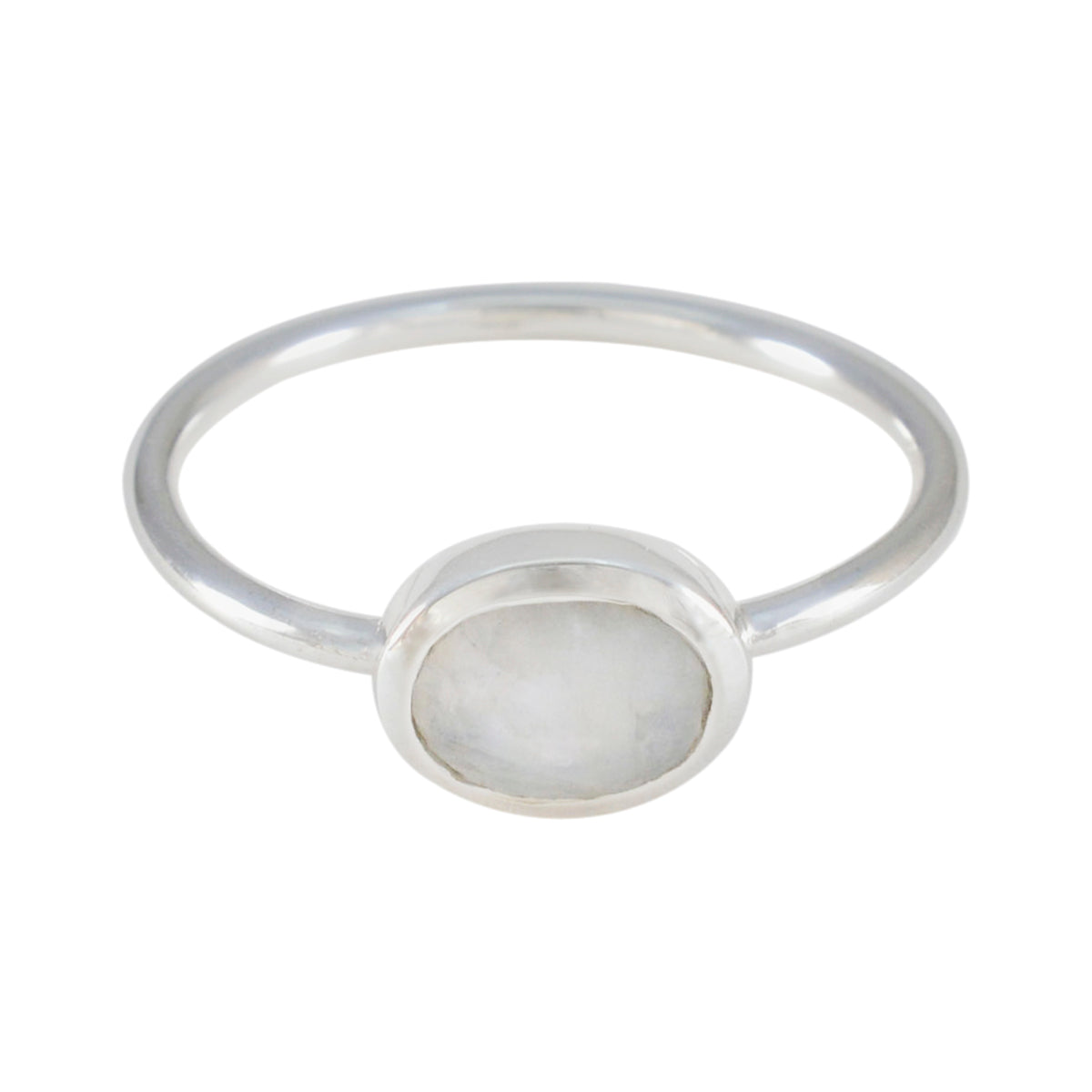 Josephine Feminine White Solitaire Ring Rainbow Moonstone White