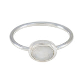 Josephine Feminine White Solitaire Ring Rainbow Moonstone White
