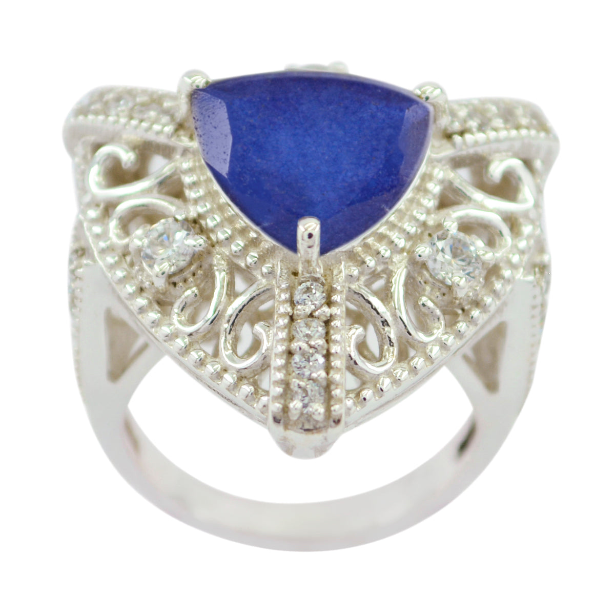 Carla Filigree Blue Halo Ring with Gemstone Accent Indian Blue Sapphire Blue