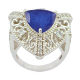 Carla Filigree Blue Halo Ring with Gemstone Accent Indian Blue Sapphire Blue