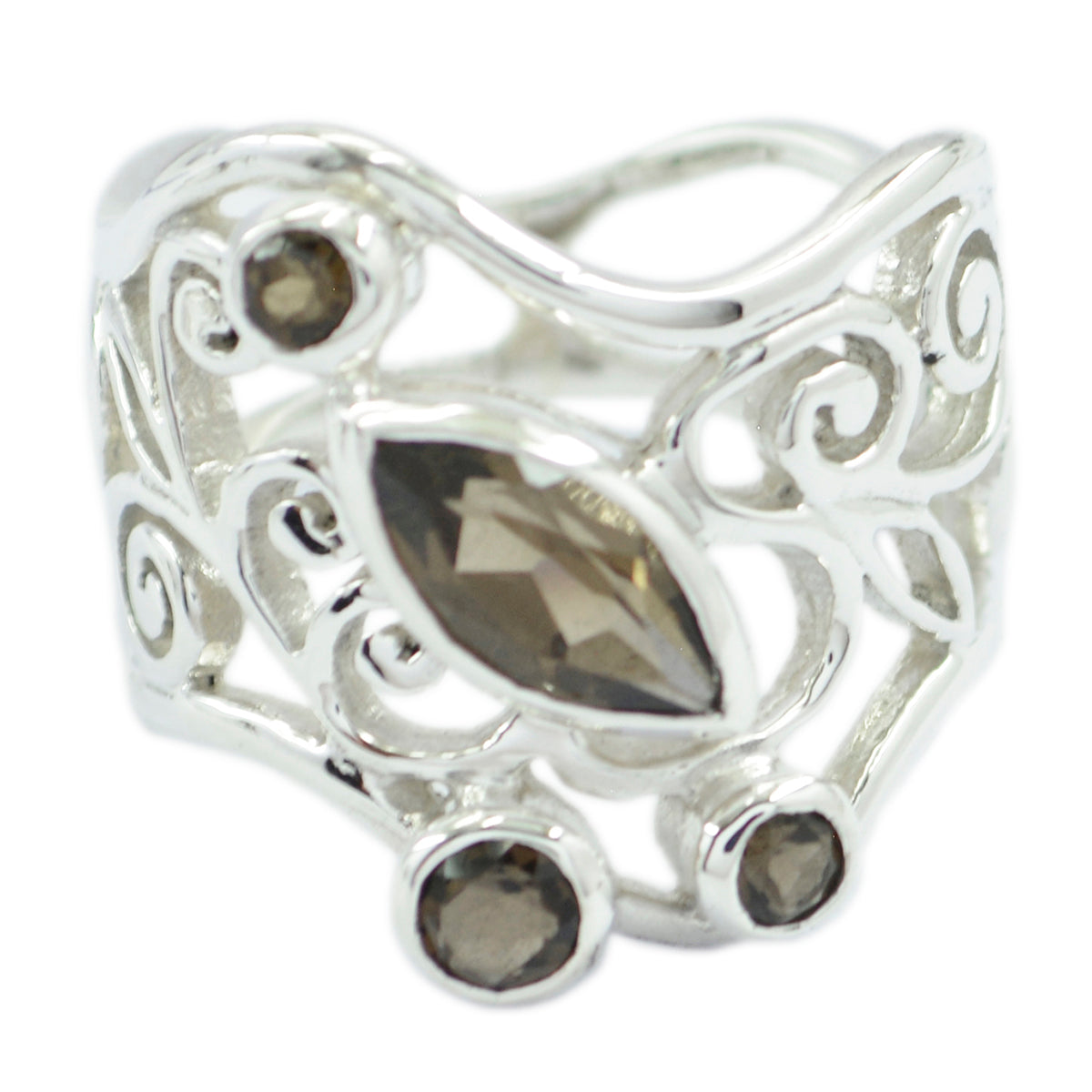 Abigail Filigree Brown Gemstone Ring in Sterling Silver smoky quartz Brown