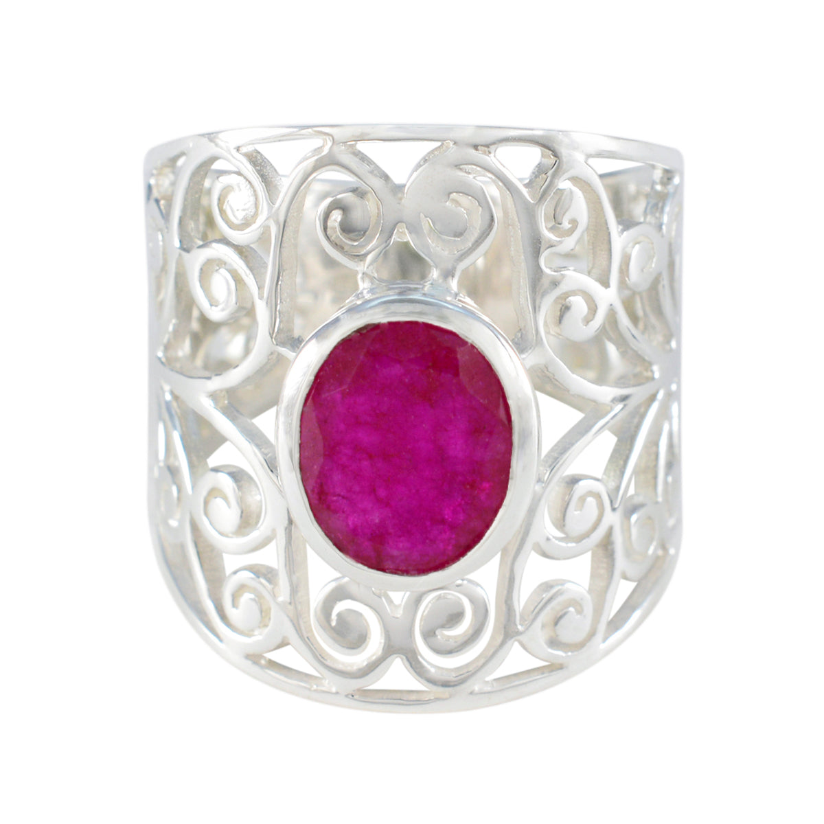 Lucy Filigree Solitaire Red Ring in Silver Design Indian Ruby Red