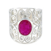 Lucy Filigree Solitaire Red Ring in Silver Design Indian Ruby Red
