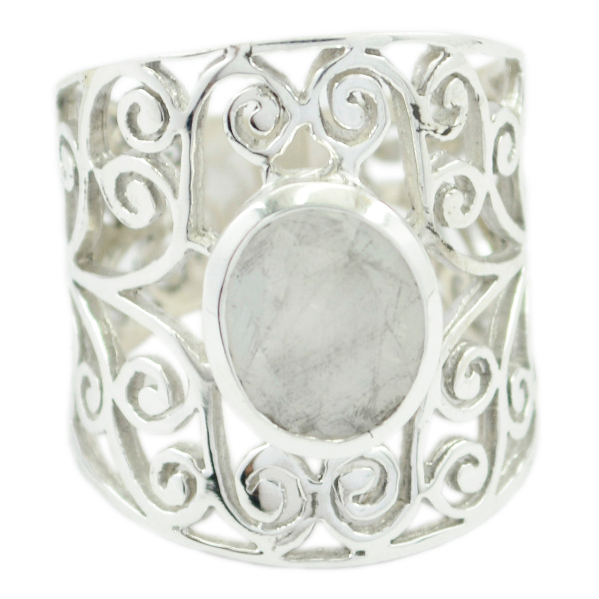 Isadora Filigree White Solitaire Ring Rainbow Moonstone White