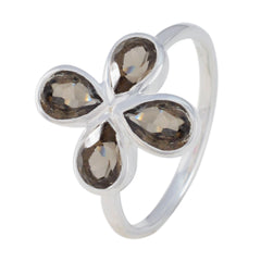 Hana floral brown gemstone ring with four teardrop-shaped brown stones in silver setting
