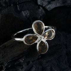 Hana floral brown gemstone ring with four teardrop-shaped brown gemstones set in silver band
