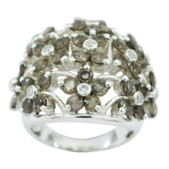 Isabella floral brown gemstone ring in sterling silver with clustered flower design and diamond accents