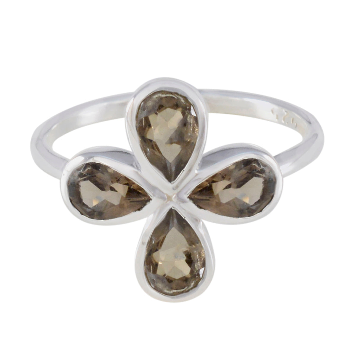 Hana floral brown gemstone ring featuring four teardrop-shaped brown stones set in silver band