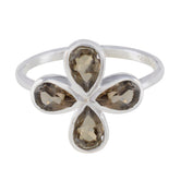 Hana floral brown gemstone ring featuring four teardrop-shaped brown stones set in silver band