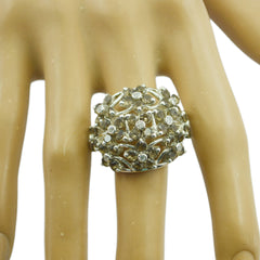 Isabella floral brown gemstone ring ornate vintage floral cluster dome ring with clear stones on hand