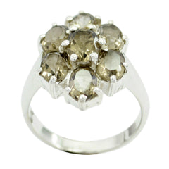 Lucia floral brown gemstone ring with seven oval brown gemstones set in silver band