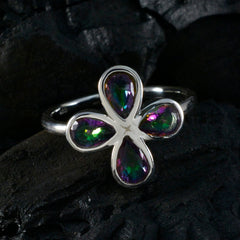 Yuki floral gemstone ring for women with four multicolor teardrop stones set in silver band