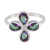 Yuki floral gemstone ring for women with four pear-shaped multicolor gemstones in silver band