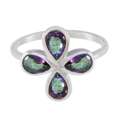 Yuki floral gemstone ring for women with four pear-shaped multicolor gemstones in silver band