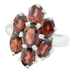 Cecilia floral gemstone ring for women with red oval gemstones set in silver band
