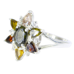 Putri Silver floral multicolor gemstone ring - Sparkle