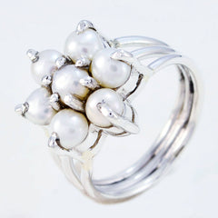 Kristine silver floral pearl statement ring with clustered round pearls in flower design