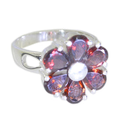 Ananya Floral Red Gemstone Ring in Sterling Silver