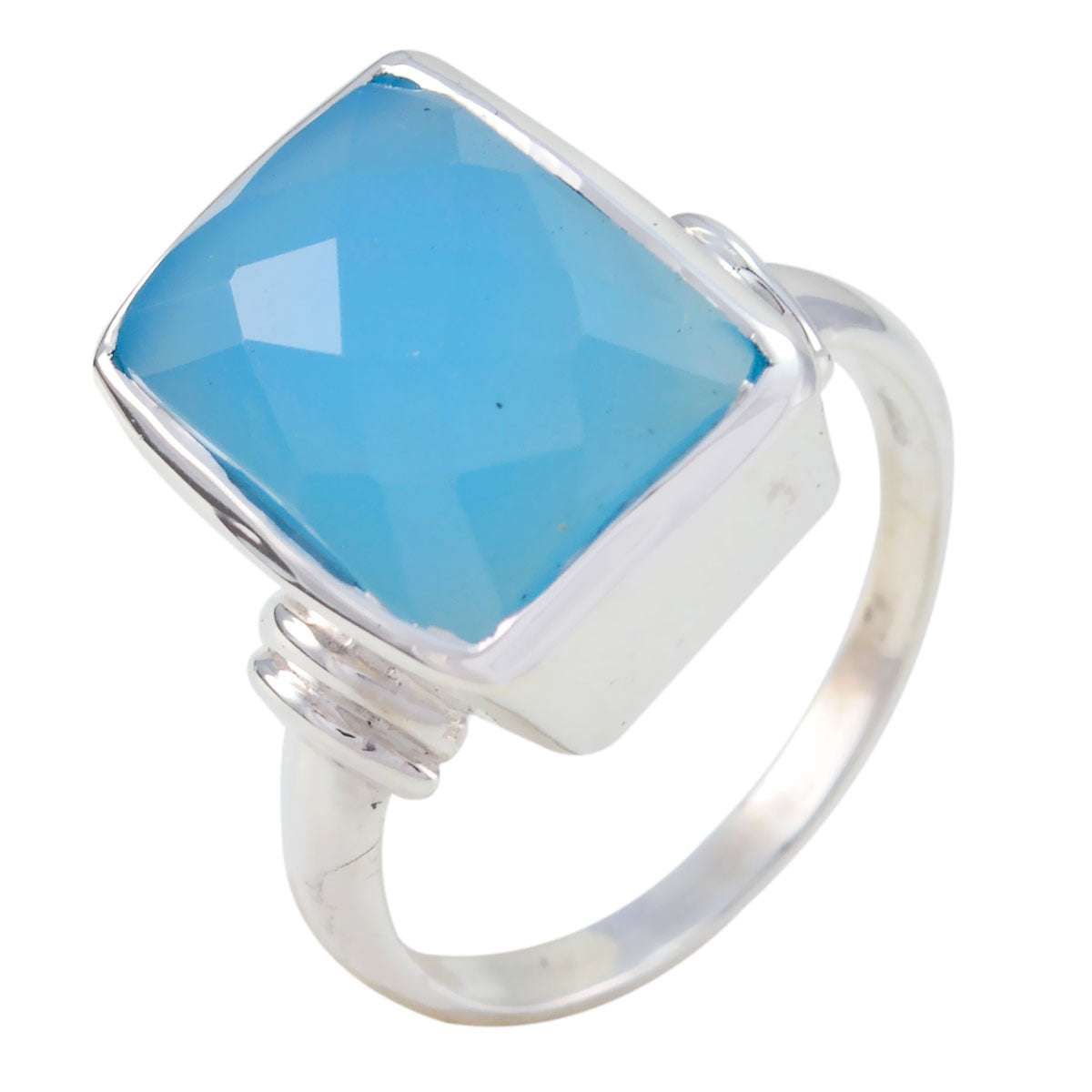 Florencia Signet Blue Solitaire Ring Blue Chalcedony Blue