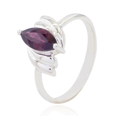 Dewi gemstone ring for women with marquise cut deep purple stone and silver band