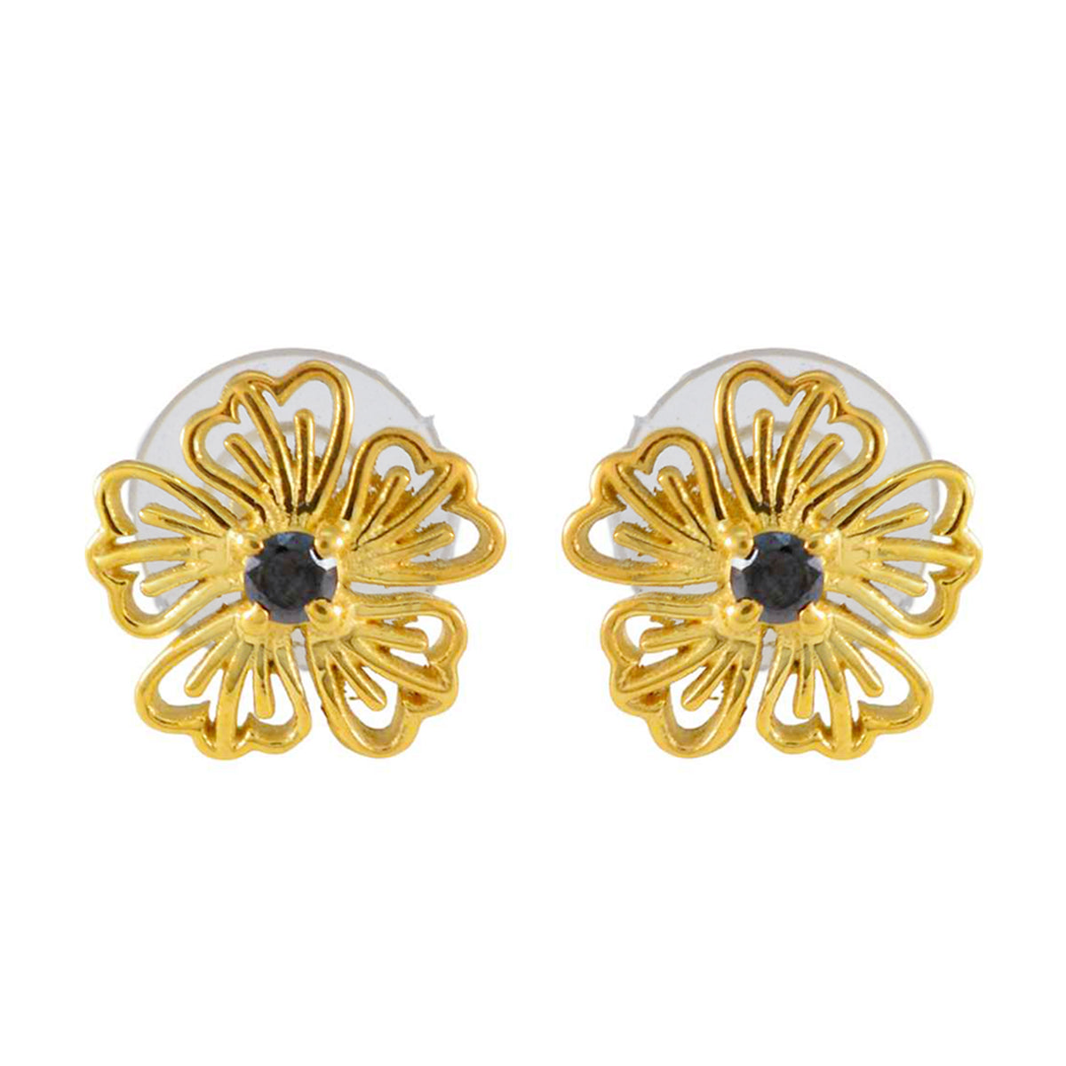 Bianca Gemstone Stud Earrings India - Floral Design Blue Sapphire CZ Blue Stud