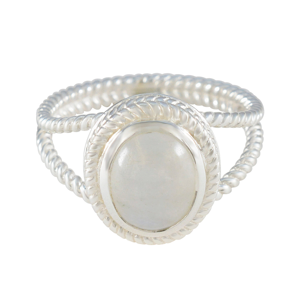 Genesis Rope-Wire White Solitaire Ring Rainbow Moonstone White