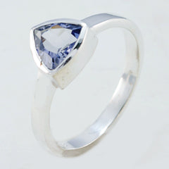 Putri geometric blue solitaire ring with triangular blue gemstone on silver band